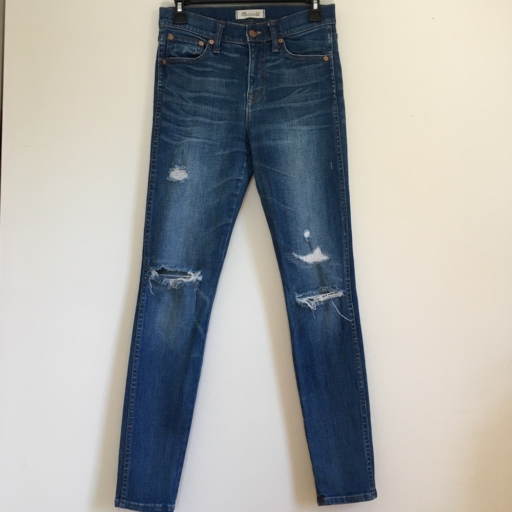 Madewell 9" High Riser Rip and Repair Medium indigo wash Skinny Jeans - Picture 2 of 15
